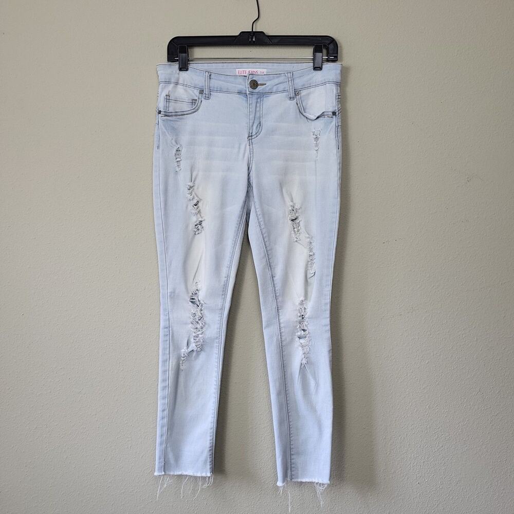 Elite Jeans Womens Light Blue Distressed Light Wash Mid Rise Skinny Jeans Sz 7/8